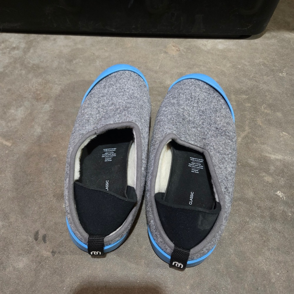 Mahabis Classic Slippers EU 40 Gray Felt Blue Detachable Sole Wool House Shoes